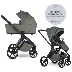 Easywalker Zoey Go Mineral Green Kombinált Babakocsi – 22kg-ig, UPF50+ Kupolával és Összecsukható Mózeskosárral