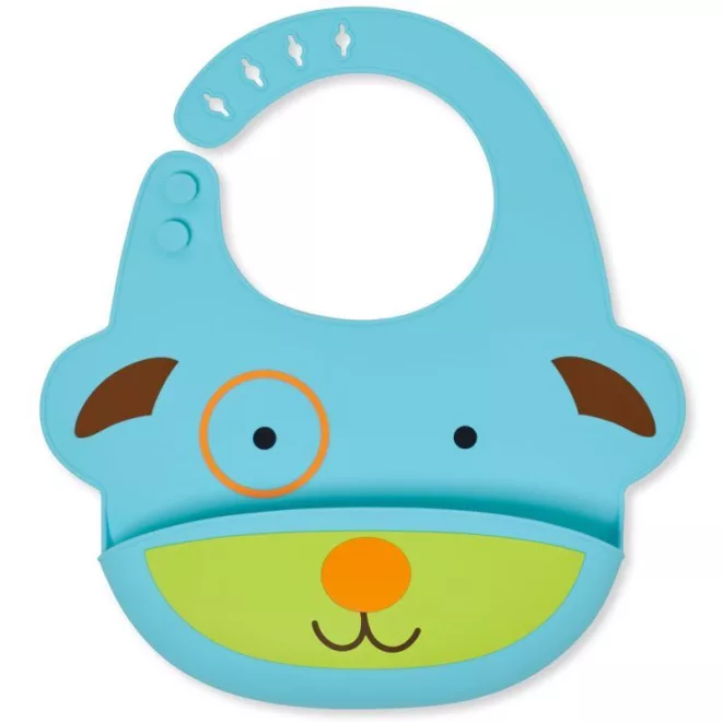 Skip Hop Zoo Szilikon Előke Kutyus Mintával 6 Hónapos Kortól - Puha, Állatos, Könnyen Tisztítható Előke Etetéshez