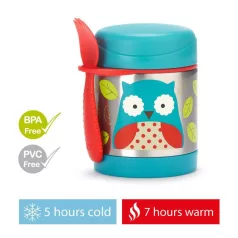   Skip Hop Zoo Ételtermosz Kanállal és Villával Bagoly Mintás 325ml - Rozsdamentes Acél, Duplafalú, BPA-mentes Ételtároló 3 Éves Kortól