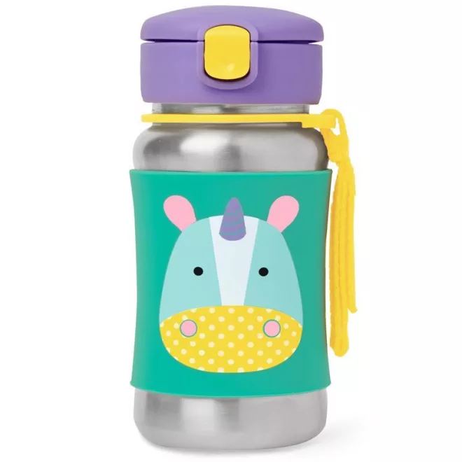 Skip Hop Zoo Egyszarvú Rozsdamentes Acél Szívószálas Kulacs - Duplafalú, Szivárgásmentes és BPA-mentes Itatópohár 12 Hónapos Kortól