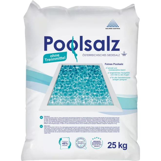 Poolsalz Nagy Tisztaságú Őrölt Medencesó 25kg - Uszodákhoz és Medencékhez, Kiváló Oldódás, Magas Tisztaság