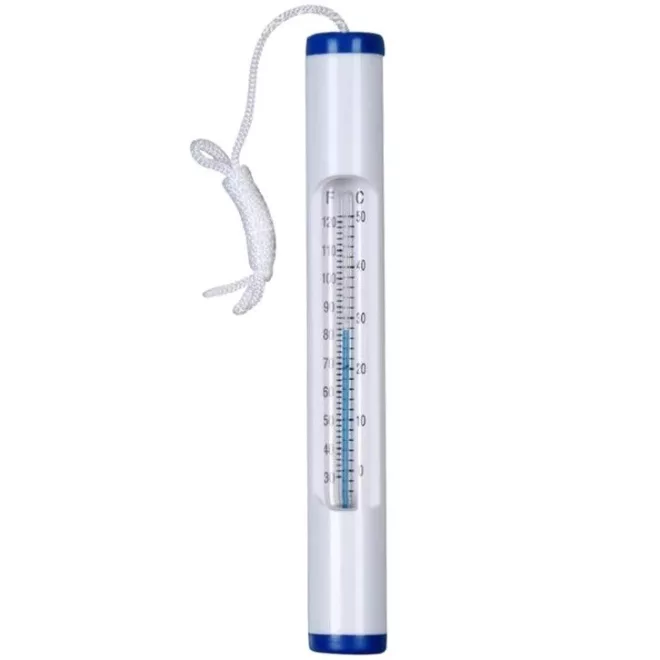 Medence Hőmérő Deluxe 15x2.5cm - Úszó Vízihőmérő Húzózsinórral, Celsius és Fahrenheit Skálával, Egyszerű és Letisztult Kivitel (599572250898)