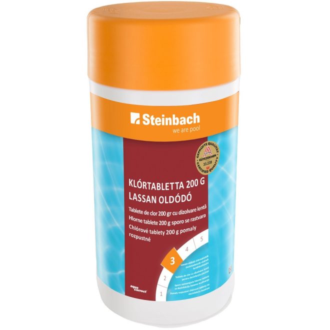 Steinbach Aquacorrect Klórtabletta 90% - 1kg (200 g Tabletták) Nagy Hatóanyag-Tartalmú Chloretabs Medencékhez, Lassú Oldódású Fertőtlenítés Algák és Baktériumok Ellen