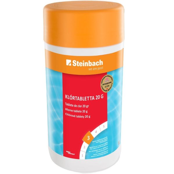 Steinbach Aquacorrect Klórtabletta 56% - 1kg (20 g Tabletták) Lassú Oldódású Chloretabs Medencékhez, Folyamatos Fertőtlenítés Algák és Baktériumok Ellen
