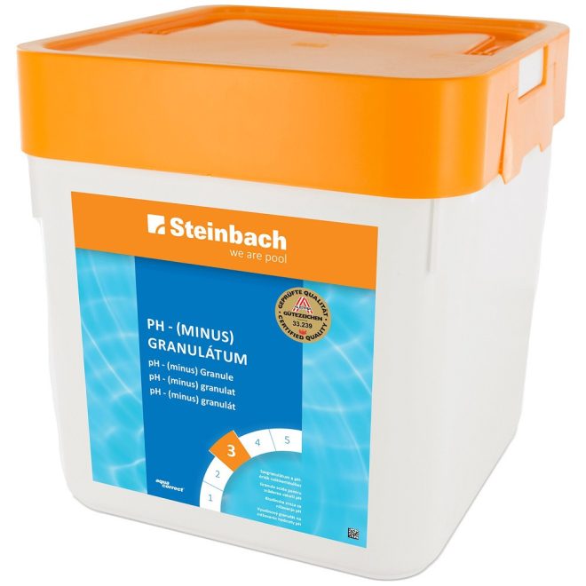 Steinbach Aquacorrect pH Mínusz Granulátum 7.5kg - Erőteljes pH Érték Csökkentő Medencevegyszer Nagyobb Medencékhez, Lúgos Víz Semlegesítésére és Optimális Vízminőséghez