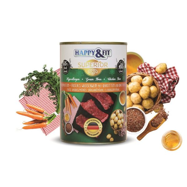 Happy & Fit Superior Dog Kutyatáp Konzerv Friss Vaddisznóhús Ságarépával Burgonyával 400g