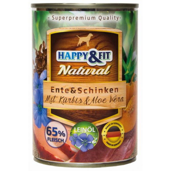 Happy & Fit Natural Dog Kutyatáp Konzerv Kacsa-Sonka Sütőtökkel és Aloe Verával 400g