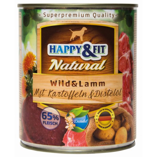 Happy & Fit Natural Dog Kutyatáp Konzerv Vadhús-Bárány Burgonyával és Sáfrányolajjal 800g