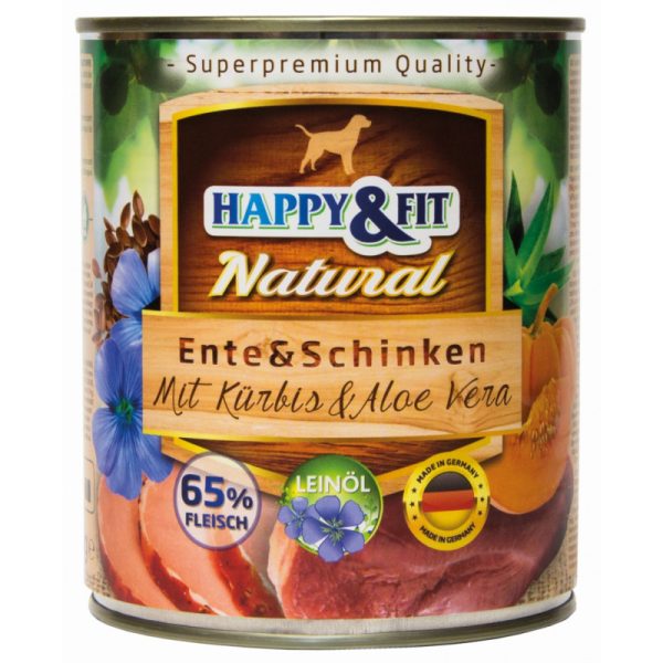 Happy & Fit Natural Dog Kutyatáp Konzerv Kacsa-Sonka Sütőtökkel és Aloe Verával 800g