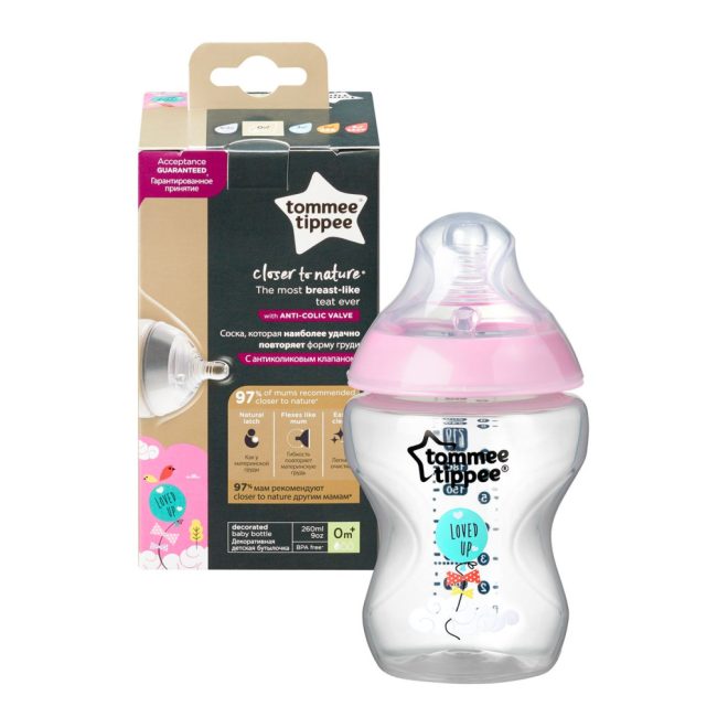 Tommee Tippee Natural Start Cumisüveg 260ml Mintás BPA Mentes Antikolikus Etetőcumi Újszülötteknek
