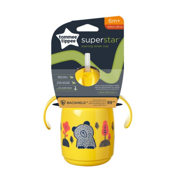 Tommee Tippee Superstar Szívószálas Tanuló Itatópohár 300ml Sárga Szivárgásmentes Antibakteriális BPA Mentes 6 Hónapos Kortól