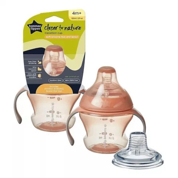Tommee Tippee Nature Transition Itatópohár 150ml Rózsaszín Puha Szilikon Ivócsőr BPA Mentes 4 Hónapos Kortól