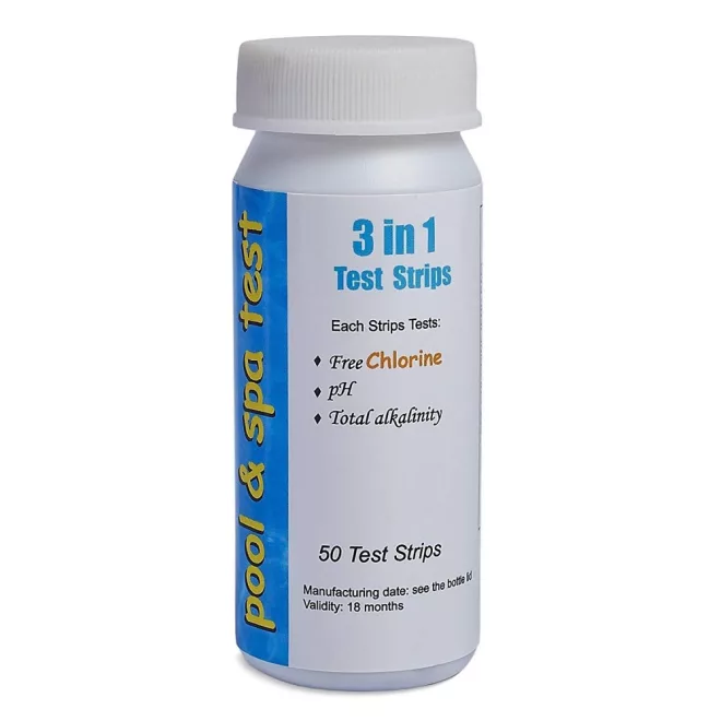 Medence Vízminőség Tesztcsík Készlet 50db - Szabad Klór, pH és Lúgosság Mérő Gyors Tesztcsíkok Medencékhez és Fürdővizekhez