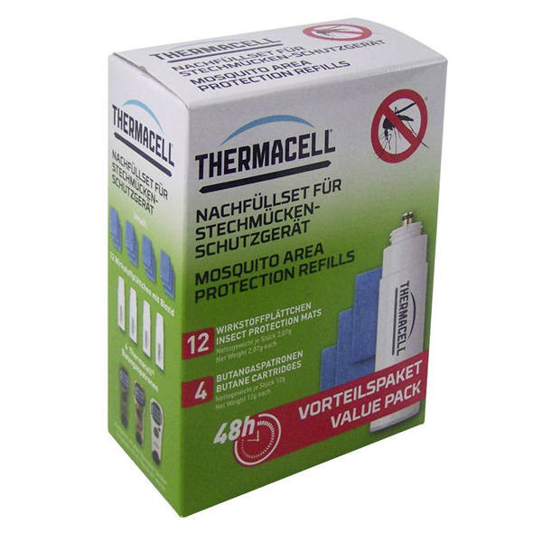ThermaCell Szúnyogriasztó Utántöltő Csomag 4 Patron + 12 Lapka - 48 Órás Védelem, Minden ThermaCell Készülékhez Használható, D-Allethrin Hatóanyaggal