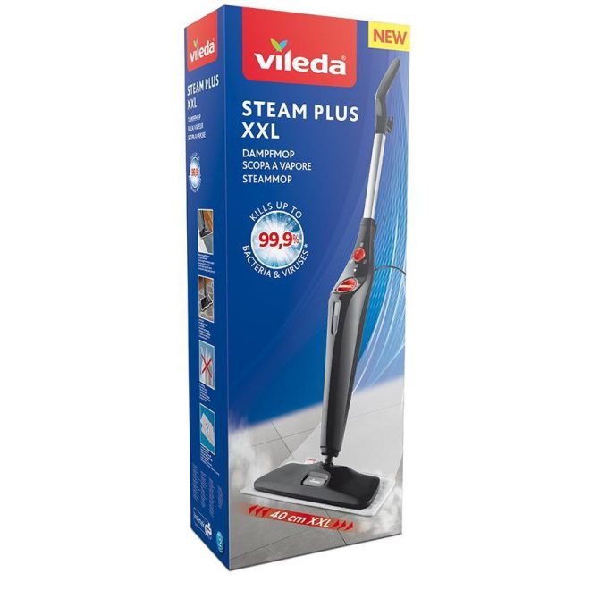 Vileda Steam plus xxL Felmosó 400ml 40cm Fej Gőzölős 15 Mp Bemelegedés Szőnyegadapter 2db Mikroszálas Kendő Vegyszermentes - Praktikus Választás a Mindennapi Használathoz