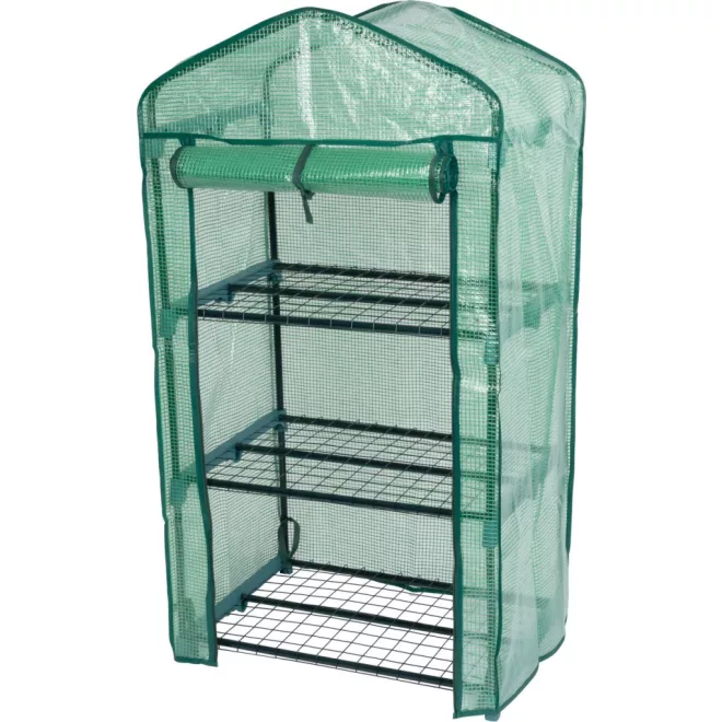 Strend Pro Garden Melegágy x083 69x49x128cm - 3 Polcos, UV-álló Megerősített PE Fólia, 16 mm-es Fémváz, Feltekerhető Nyílással