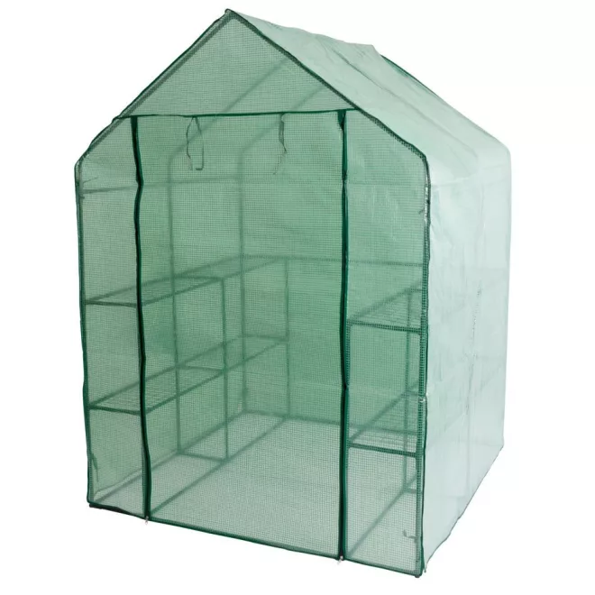 Strend Pro Garden Melegágy x098 142x142x193cm - 4 Polcos, UV-álló PE Fólia, Stabil Fémváz, Feltekerhető Nyílással