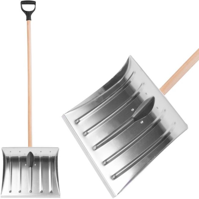 Strend Pro Snowman Alu Hótoló Hólapát 40x35cm Ezüst - 129cm Fa Nyéllel, Alumínium Lapátfejjel, Téli Hóeltakarításhoz