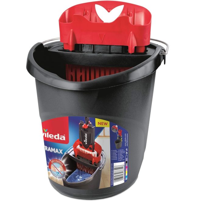 Vileda Ultramax Felmosó Vödör 10 Liter Piros-Szürke Csavarókosárral Ergonomikus Kialakítással - Kényelmes Kicsavarás és Egyszerű Használat