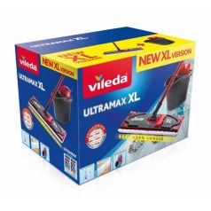   Vileda Ultramax xL One Size Felmosó Szett Piros-Szürke Vödörrel és Kosárral 20%-kal Hosszabb Fejjel Kemény Padlóhoz 60 °C-on Mosható - Hatékony Felmosás minden Háztartásban