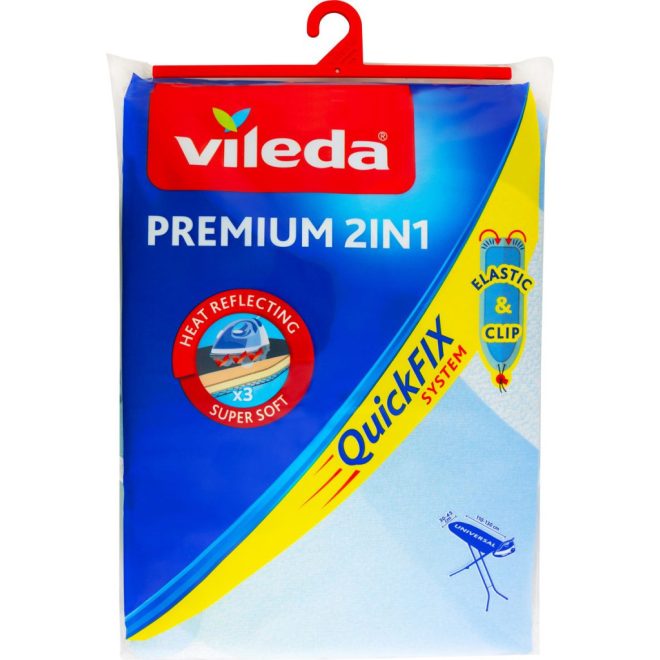 Vileda Premium 2 az 1-ben Vasalódeszka Huzat One Size Világoskék 3 Rétegű Kivitelben Fémbevonatos Felülettel QuickFix Rögzítőrendszerrel - Simább Vasalás és Stabil Illeszkedés