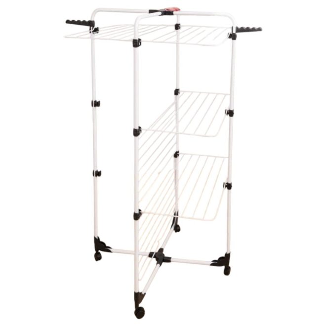 Vileda Mixer 3 Ruhaszárító 30 Méter Szárítási Terület Fehér Háromszintes Toronykivitelben Állítható Szárítórácsokkal Összecsukható Kialakítással - Praktikus Szárítás és Helytakarékos Tárolás