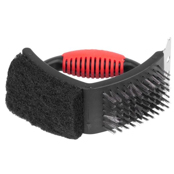 Strend Pro Grill 3-Oldalú Kézi Kefe Szilikon Néllel 15x13x7cm - Hatékony Grillrács Tisztító, Kényelmes Fogás