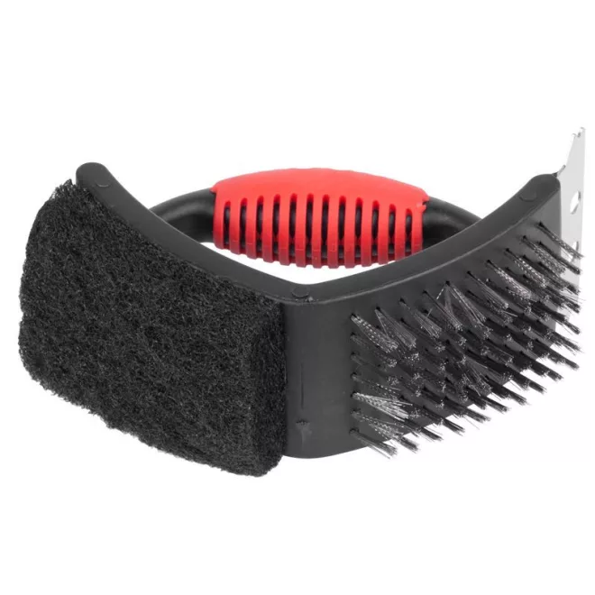 Strend Pro Grill 3-Oldalú Kézi Kefe Szilikon Néllel 15x13x7cm - Hatékony Grillrács Tisztító, Kényelmes Fogás