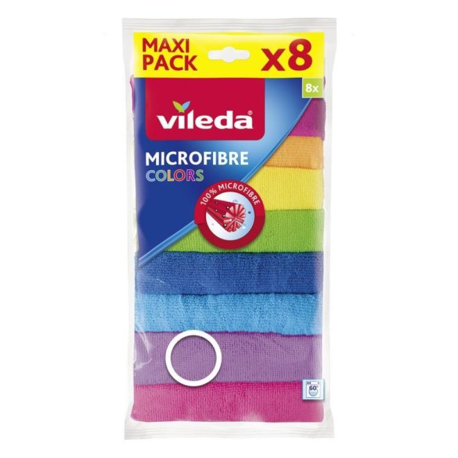 Vileda Colors Mikroszálas Törlőkendő 8 Darabos Csomag Vegyszermentes Színes Mikroszálakkal - Gyors és Vegyszermentes Tisztításhoz
