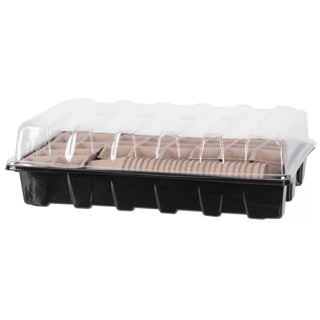 Strend Pro Garden Mini Melegágy Készlet 30db - 37x23x6cm, Fekete Palántanevelő Tálca Átlátszó Fedéllel