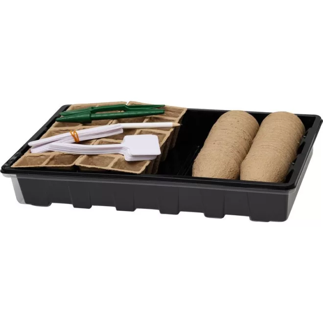 Strend Pro Garden Mini Melegágy Készlet 67db - 37.5x23x6cm, Fekete Palántanevelő Tálca Átlátszó Fedéllel
