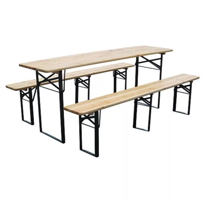 Strend Pro Dortmund Standard3 Sörpad Szett 175x45x75cm - Barna, Összecsukható Fém Lábakkal, Lakkozott Fa Felülettel, Kültéri Használatra