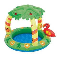  Bestway Friendly Jungle Play Pool Felfújható Gyermekmedence 99x91x71cm (52179) - Vidám Dzsungel Mintás Pancsoló Kicsiknek, Árnyékolóval és Játéktérrel