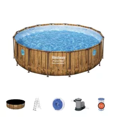   Bestway Power Steel Vista Csővázas Medence Szett 488x122cm Papírszűrővel, Létrával, Takaróponyvával és ChemConnect Adagolóval - Prémium Kerti Fürdőzéshez és Látványos Családi Medencézéshez (Bestway 56725)