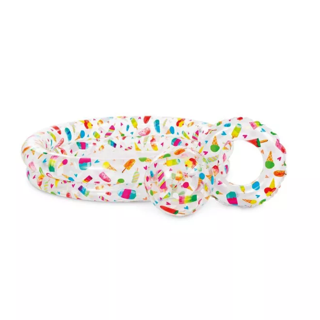 Intex Just So Fruity Felfújható Gyermekmedence Szett 122x25cm (59460) - Színes Pancsoló Labdával és Úszógumival, Vidám Gyümölcsmintás Medence Kicsiknek