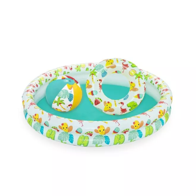 Bestway Play Pool Gyerekmedence 1.22x0.20m (51124) - Színes Felfújható Pancsoló Kicsiknek, Könnyen Felállítható Kültéri Medence Szett