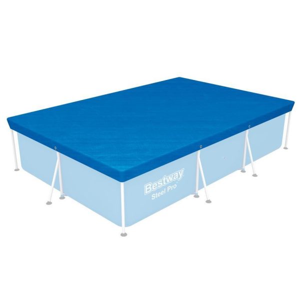 Bestway Medence Védőtakaró 300x201cm Csővázas Medencéhez (58106) - UV-álló Fedés Szennyeződések Ellen, Lefolyónyílással és Rögzítőzsinórral