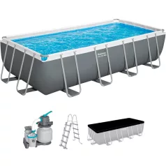   Bestway Power Steel Csővázas Medence Szett 549x274x122cm Homokszűrővel, Létrával és Takaróponyvával - Komplett Kerti Fürdőzéshez és Hosszabb Nyári Használathoz (Bestway 56466)