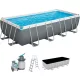 Bestway Power Steel Csővázas Medence Szett 549x274x122cm Homokszűrővel, Létrával és Takaróponyvával - Komplett Kerti Fürdőzéshez és Hosszabb Nyári Használathoz (Bestway 56466)
