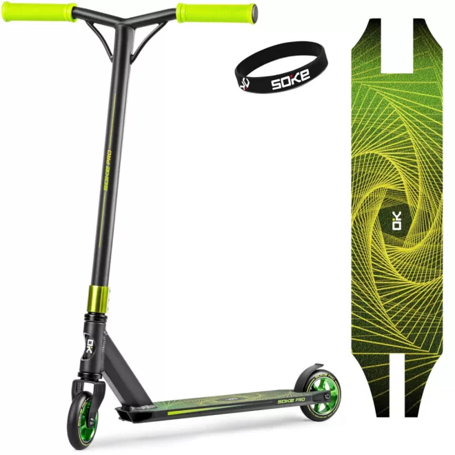 Soke Pro Kaszkadőr Roller Zöld - 85cm, 11cm 88A Pu Kerekek, ABEC-9 Csapágy, Krómacél Y Kormány, Hic Kompresszió, Flex Fender Fék