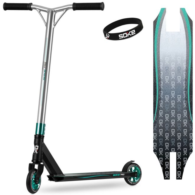 Soke Pro Kaszkadőr Roller Türkiz - 85cm, 11cm 88A Pu Kerekek, ABEC-9 Csapágy, Alumínium Y Kormány, Hic Kompresszió, Flex Fender Fék