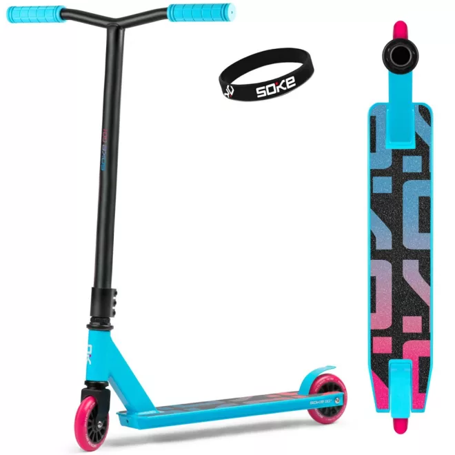 Soke Go! Kaszkadőr Roller Türkiz - 83cm, 10cm 88A Pu Kerekek, ABEC-9 Csapágy, Y Kormány, Flex Fender Fék, Tripla Alumínium Bilincs