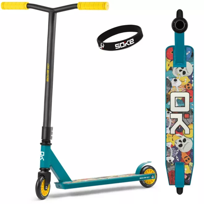 Soke Go! Kaszkadőr Roller Sárga - 83cm, 10cm 88A Pu Kerekek, ABEC-9 Csapágy, Y Kormány, Flex Fender Fék, Tripla Alumínium Bilincs