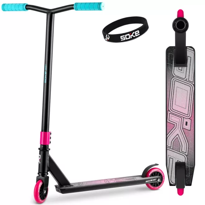 Soke Go! Kaszkadőr Roller Rózsaszín - 82cm, 10cm 88A Pu Kerekek, ABEC-9 Csapágy, Rugalmas Sárvédőfék, Alumínium Fellépő
