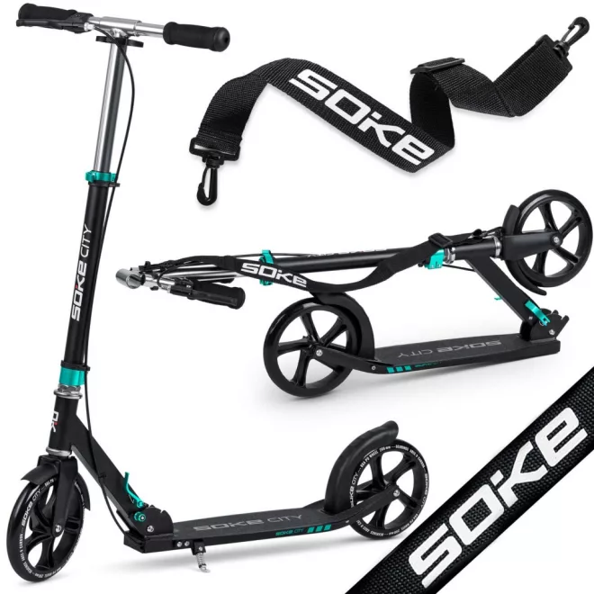Soke City Klasszikus Roller Türkiz - Összecsukható, 20cm 88A Pu Kerekek, ABEC-9 Csapágy, Kézi és Lábfék, Állítható Magasság, Maximum 100kg