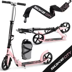   Soke City Klasszikus Roller Rózsaszín - Összecsukható, 20cm 88A Pu Kerekek, ABEC-9 Csapágy, Kézi és Lábfék, Állítható Magasság, Maximum 100kg