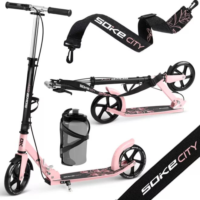 Soke City Klasszikus Roller Rózsaszín - Összecsukható, 20cm 88A Pu Kerekek, ABEC-9 Csapágy, Kézi és Lábfék, Állítható Magasság, Maximum 100kg