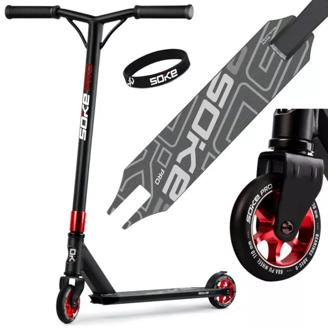 Soke Pro Kaszkadőr Roller Piros - 85cm, 11cm 88A Pu Kerekek, ABEC-9 Csapágy, Hic Kompresszió, Y Kormány, Maximum 100kg