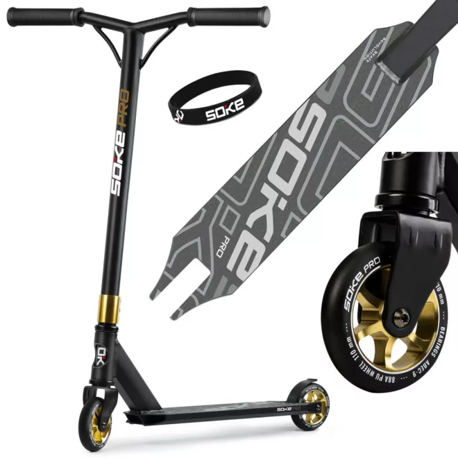 Soke Pro Kaszkadőr Roller Arany - 85cm, 11cm 88A Pu Kerekek, ABEC-9 Csapágy, Hic Kompresszió, Y Kormány, Maximum 100kg