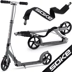   Soke City Klasszikus Roller Szürke - Összecsukható, 20cm 88A Pu Kerekek, ABEC-9 Csapágy, Kézi és Lábfék, Állítható Magasság, Maximum 100kg